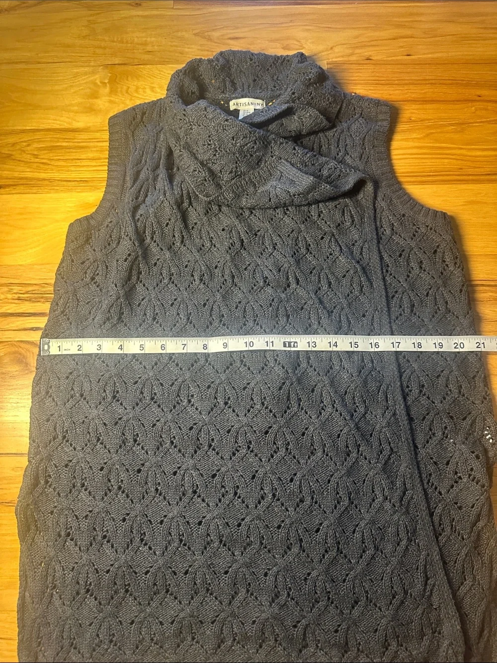 Artisan Ny Charcoal Cable Knit Sleeveless Cowl Neck Sweater